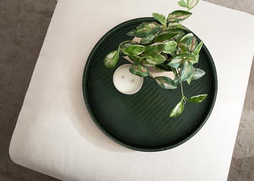 HofferRuffer Round Serving Tray 20'', Elegant Faux Leather Circle Ottoman Table Tray, Serve Tea Coffee Breakfast in Bedr
