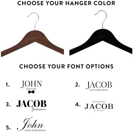 Andaz Press Custom Groomsmen Hanger for Wedding Suit, Personalized Wooden Suit Hangers for Groomsmen Gifts, Custom Name Premium Brown Dark Wood or Black Wood Clothes Hanger for Wedding Day, 1-Pack