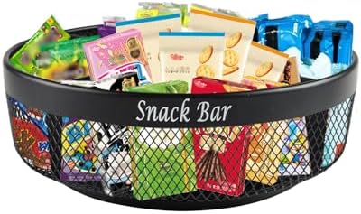 Snack Organizer for Countertop, Metal Turntable Organizer with Divider, 4 Compartment Snack Storage Spinning Snack Tray,