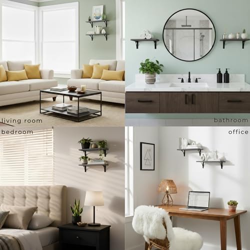 Reinforced Steel Bracket Grey Wall Shelves - Easy to Install, Template and Video Included - Grey Shelf for Wall, Gray Sh