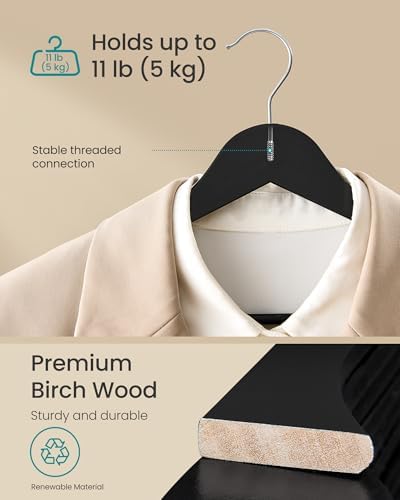 SONGMICS Wooden Hangers, 30 Pack, Basic Wood Clothes Hangers, Space Saving
