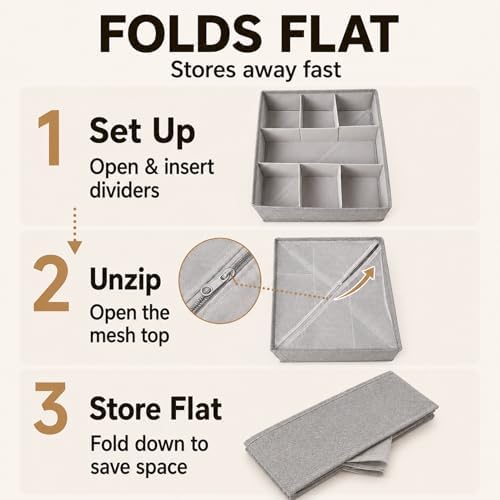 Foldable Sock Organizer Multifunctional Drawer Organizer Clothes Closet Organizers and Storage for Underwear Ties Towels