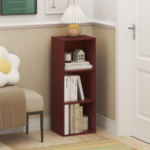 Furinno Luder 3-Cube Book Shelf, Bookshelf, Bookcase, Dark Red