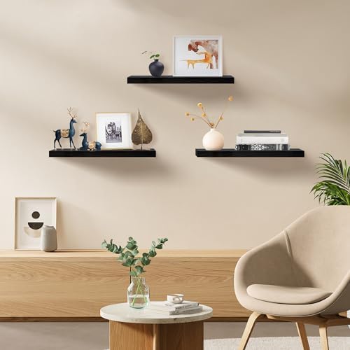 Floating Shelves for Wall Set of 3, 24" Black Wall Shelves for Home Decor