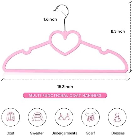 Plastic Hangers 20 Pack, Pink Hangers Ultra Thin Space Saving,Cute Heart Clothes Hangers with 360 Degree Swivel Hook, Strong Adult Coat Hangers for Dress,Shirt,Coats