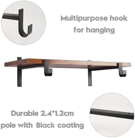 AddGrace Closet Rod Bracket Heavy Duty Shelf Brackets Black 6 Inch 4 Pack