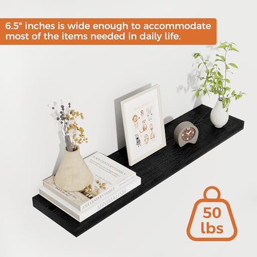 Fun Memories 27.5 Inch Deep Floating Shelves, Set of 2 Heavy Duty Wall Mounted Shelves with Invisible Brackets, Large Ru