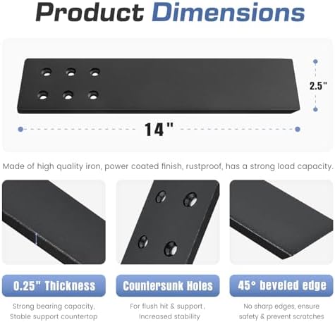 Countertop Support Brackets Heavy Duty 4 Pack 1/4" Thick 14 Inch Flat Hidden Knee Wall Countertop Bracket for Granite Qu