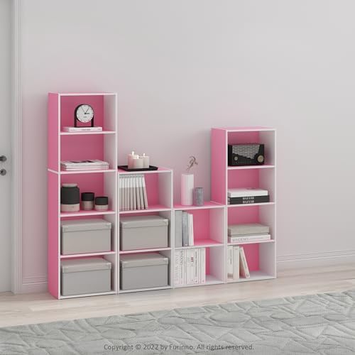 Furinno LUDER 4-Tier Book Shelf, Open Shelves Bookshelf, Pink/White