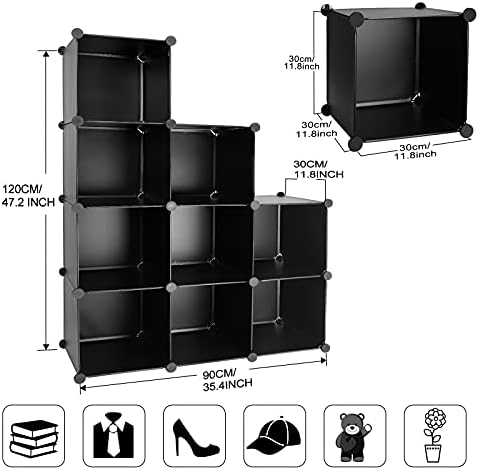 Cube Storage Organizer, 9-Cube DIY Plastic Closet Cabinet Modular Bookcase, Storage Shelves for Bedroom Living Room, Off