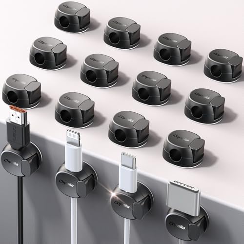 16Pack Cord Organizer [Dual Spring & Clasp, Max Secure] Cable Clips - Chfeila Cord Holder, Desk Cable Management, Adhesi