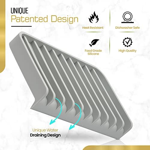 Effilogic Silicone Sponge Holder Self Draining Sink Organizer Faucet Mat for Kitchen Countertop Protector Large Grey