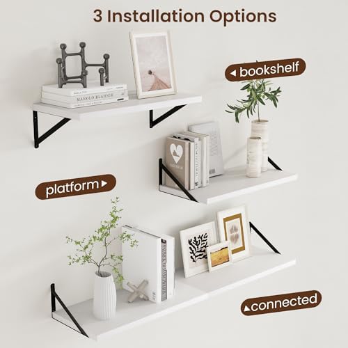 Axeman Floating Shelves for Wall White - 24 Inch Wide x 12 Inch Deep Wall Shelves Set of 2 - White Deep Wood Floating Sh