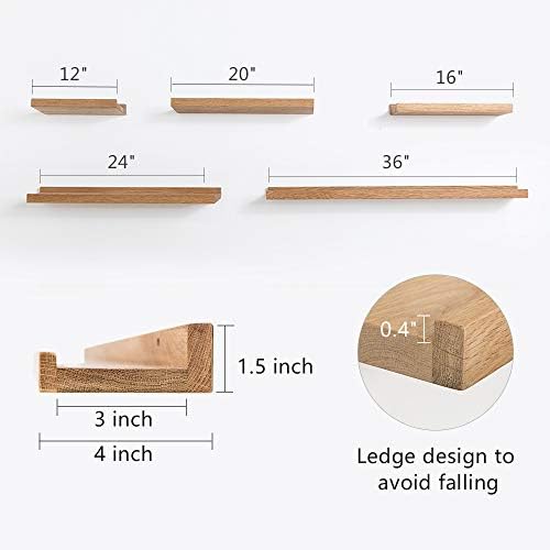 HOMWOO Floating Shelves Walnut Natural Wood Wall Shelves Picture Ledge for Home, Living Room, Bedroom, Bathroom, Office,