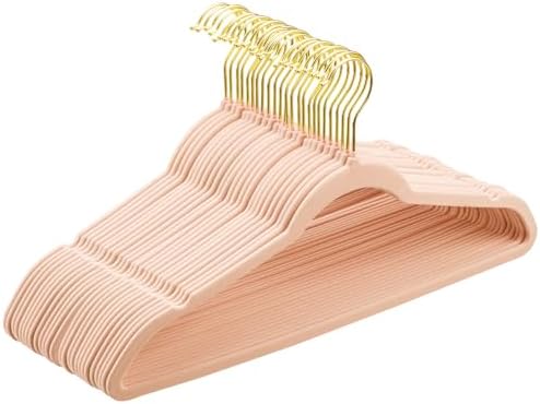 Pink Velvet Hangers 30 Pack, Premium Non-Slip Felt Clothes Hangers, Heavy Duty, Durable Coat Hangers for Suits, Thin Space Saving Hangers with No Mark & 360° Swivel Gold Hook
