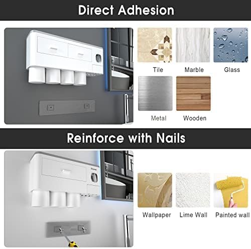 iHave Toothbrush Holders Wall Mounted with Toothpaste Dispenser & 4 Cups