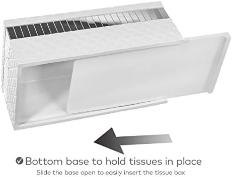 Creative Scents Quilted Mirror Rectangle Tissue Box Cover - White Tissue Box Holder Rectangular for Bathroom with Durabl