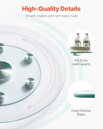 VEVOR 24 in Glass Lazy Susan Turntable, Tempered Glass Dining Table Centerpiece with 6 Rotating Wheels, 360° Smooth and 