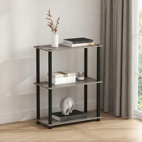 Furinno Turn-N-Tube Toolless Assembly Storage Shelves, 3-Tier Grey Book Shelf, Open Storage Bookshelf, for Organization 