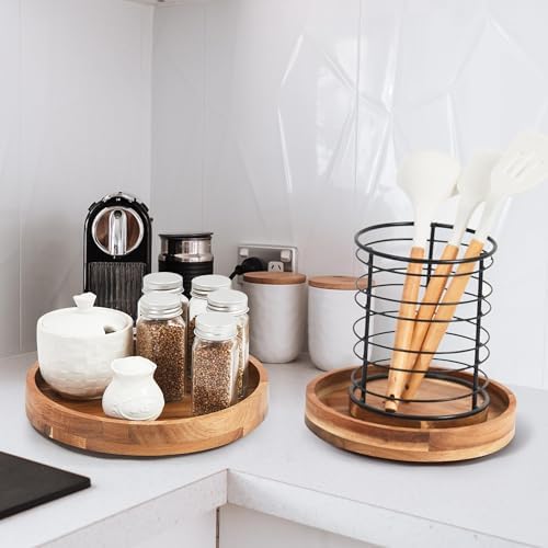 10" Acacia Wood Lazy Susan Organizer for Cabinet,Lazy Susan for Countertop