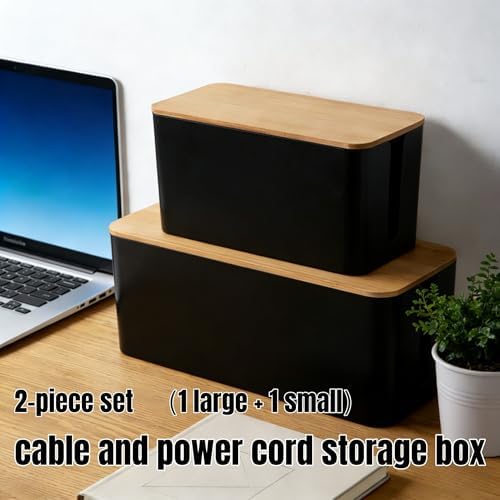 1 Large + 1 Small Cable Management Box Set – 2-Piece Cord Organizer Box, Home Office Desk Wire Storage & Cable Managemen