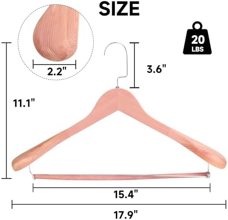 Wide Shoulder Wooden Hangers with Locking Bar, Cedar Wood, 36-Pack