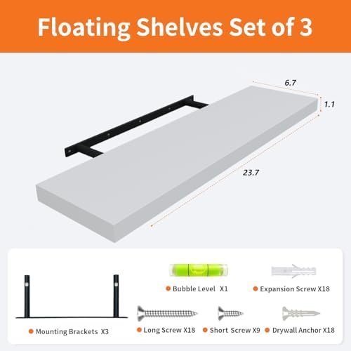 Upassion Floating Shelves for Wall Set of 3, 24" White Wall Shelves for Home Decor, Frame Display White Floating Shelf f