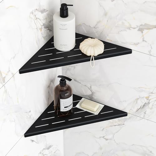 Qeke 10" Corner Shower Shelves 304 Stainless Steel, Matte Black, 2 Pack