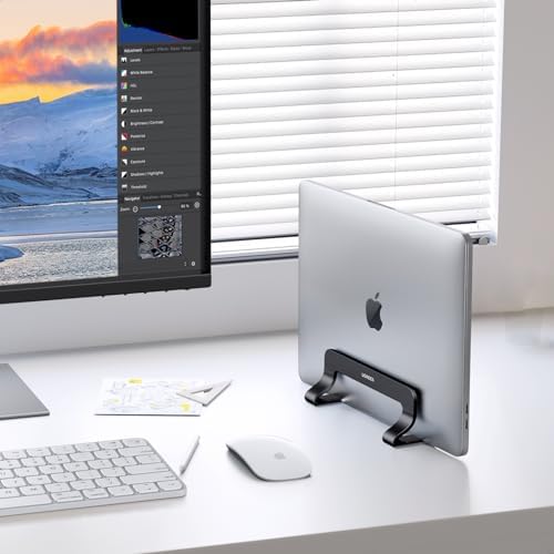 UGREEN Vertical Laptop Stand Holder for Desk Compatible with MacBook Pro, MacBook Air Stand Vertical Aluminum Adjustable