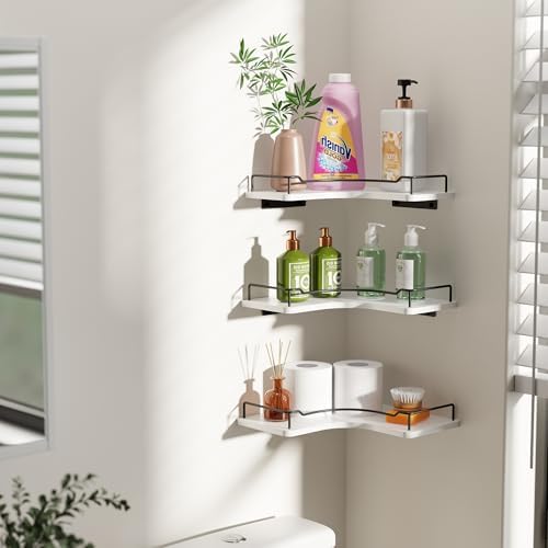 L-Shaped Corner Floating Shelves Wall Mounted Set of 3,White