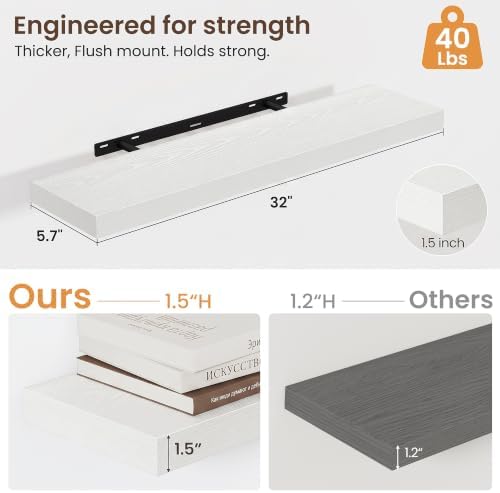 32 Inch Floating Shelves for Wall 2 Pack, Wood Wall Bathroom Shelves