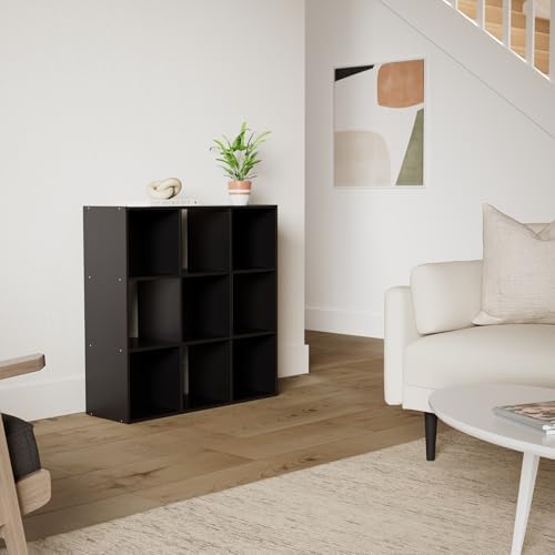 SUPER DEAL 9 Cube Storage Organizer, 3 Tier Bookshelf Open Shelf Display Rack with 5 Removable Back Panels Wood Bookshel