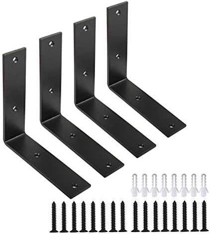 WINKER Corner Brace 4 Pcs Shelf Bracket Heavy Duty Black Steel L WINKER Corner Brace, Decorative Joint Angle Bracket for