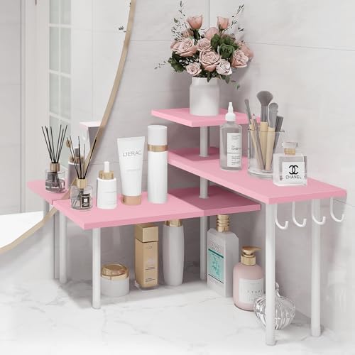 Homode 3-Tier Counter Organizer Shelf for Bathroom, Corner Shelf for Countertop, Over Sink, Make Up, Dresser Table, Desk