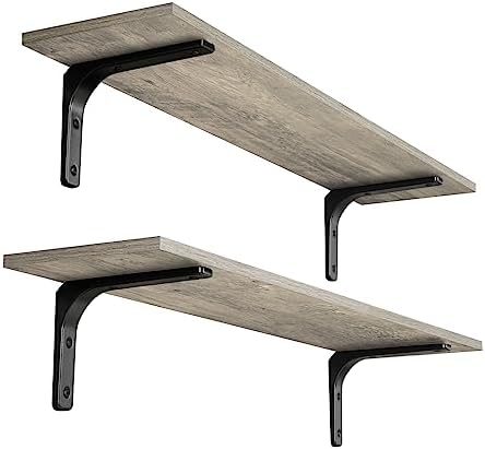 DINZI LVJ Long Wall Shelves, 31.5Inch Wooden Wall Mounted Shelves, Set of 2