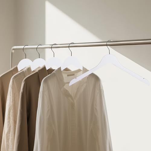 Wooden Top Hangers with 360° Swivel Hook, White, 24-Pack