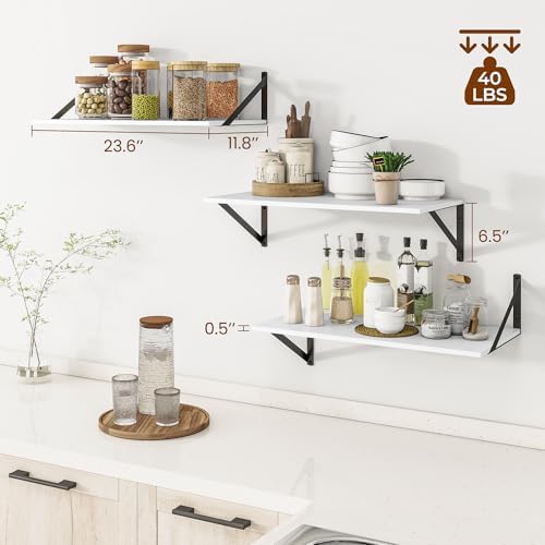 Heimlove 24W x 12D Deep Floating Shelves Set of 3 White