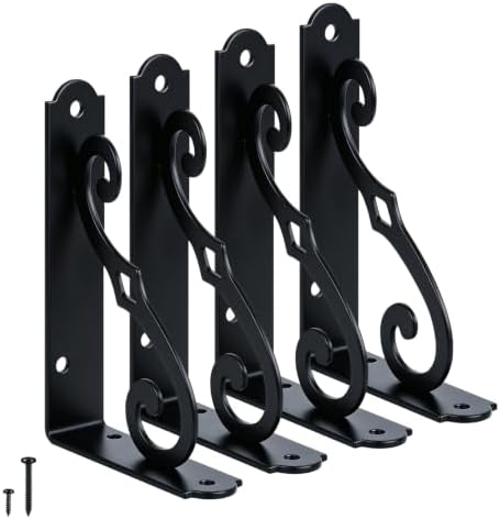 HOME MASTER HARDWARE Decorative Shelf Brackets, 5x3.5 inch, Black, 4 Pack