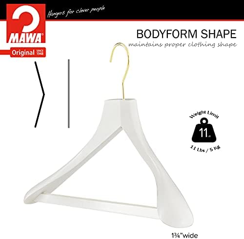 MAWA by Reston Lloyd, European Wooden Hanger, Beech Wood Body Form Hanger with Wide Supportive Shoulders, Rotating Hook,