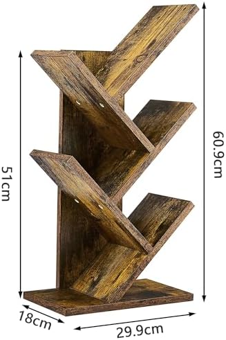 Hoctieon 4 Tier Tree Bookshelf, 4 Shelf Bookcase, Modern Book Storage, Free Standing Tree Bookcase, Utility Organizer Sh