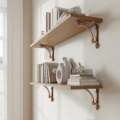 NACH Decorative Shelf Brackets, 2 Pack of 7 x 1.5 x 7 inch Copper Cast Iron Shelf Brackets - Decorative Brackets for Mou