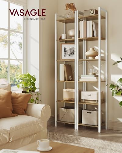 VASAGLE 6-Tier Bookshelf, Bookcase Book Shelf with Steel Frame