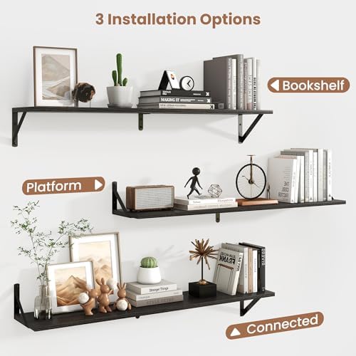 Axeman 40 Inch Floating Shelves, 8 Inch Deep Black Wall Shelves Set of 2