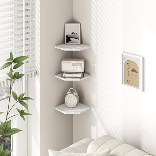 Fun Memories Corner Shelf Wall Mount, Floating Corner Shelves, Set of 6 Corner Wall Shelf Organizer, Rustic Wood Wall St