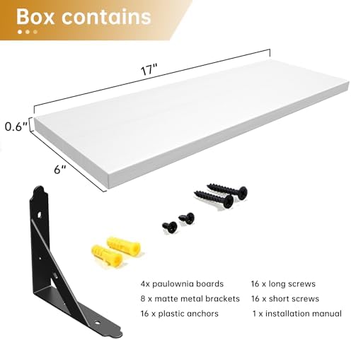 ROMGUAR CRAFT Wood Wall Floating Shelves Set of 4, 17" x 6" - White
