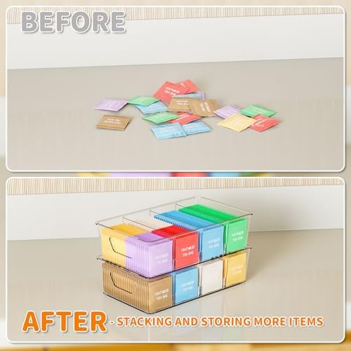 Stackable 6 Pack Snack Organizer for Pantry Shelf,Clear Pantry Organizers and Storage Bins for Fridge,Office,Cupboard,Pl