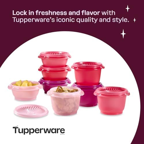 Tupperware Heritage Collection, New 16 Piece Food Storage Container Set in Vintage Pink, Dishwasher Safe and BPA Free (8 containers, 8 lids)