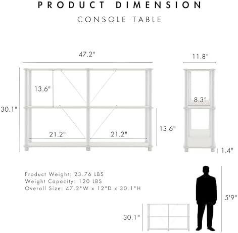 Homes: Inside + Out Apexa Modern 3-Tier Extra Wide Shelving Units, Collectibles Display Shelves, Easy Assembly Console T