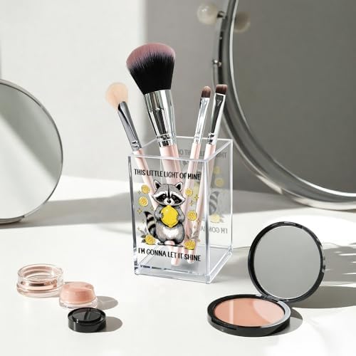 This Little Light Of Mine I'm Gonna Let It Shine Acrylic Cosmetic Pencil Pen Holder Cup, Funny Raccoon Lemon Pen Holder Cup, Raccoon Lover Gifts, Mental Health Gifts for Women Colleague Teacher