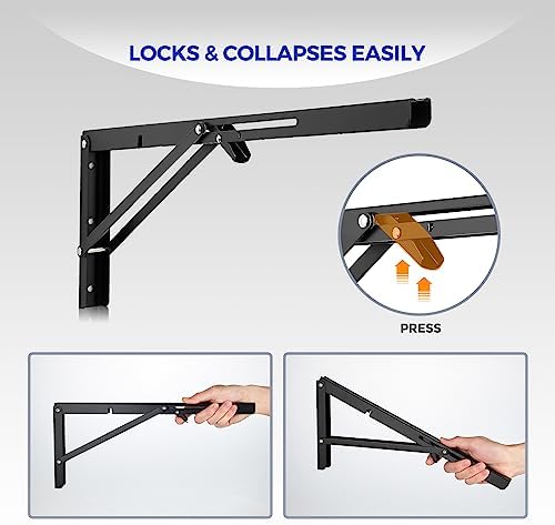 Ravinte Matte Black Folding Shelf Brackets, 20 Inch, 2 Pack